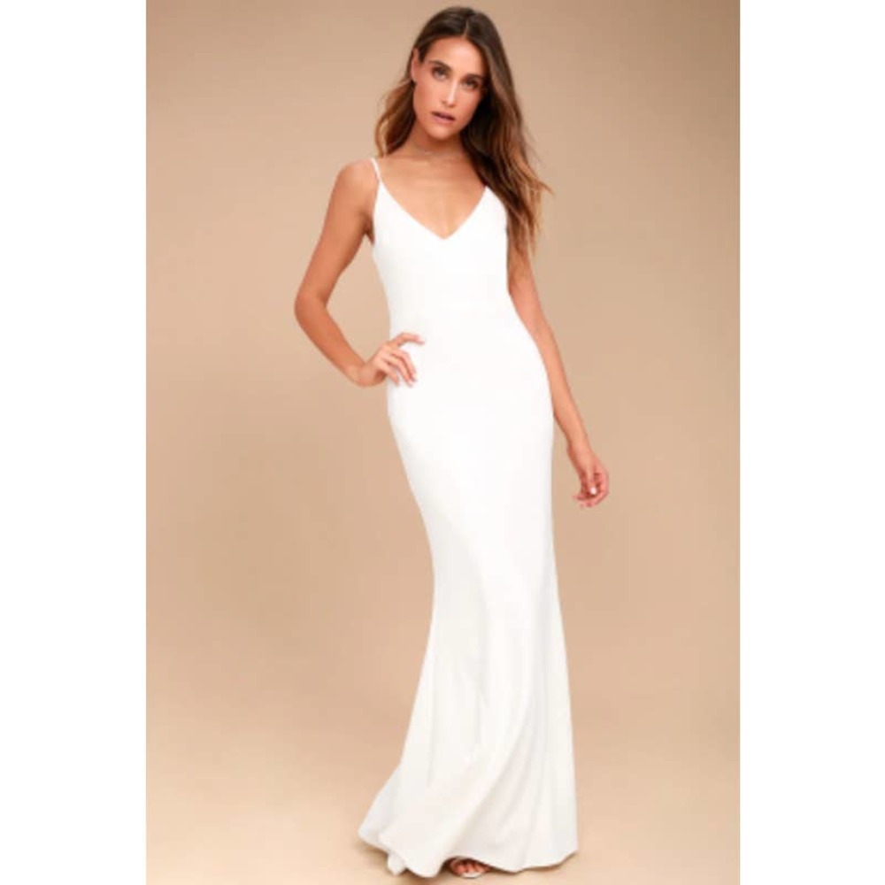 Lulu's Infinite Glory Prom Bridesmaid Mermaid Maxi Dress White Size Medium